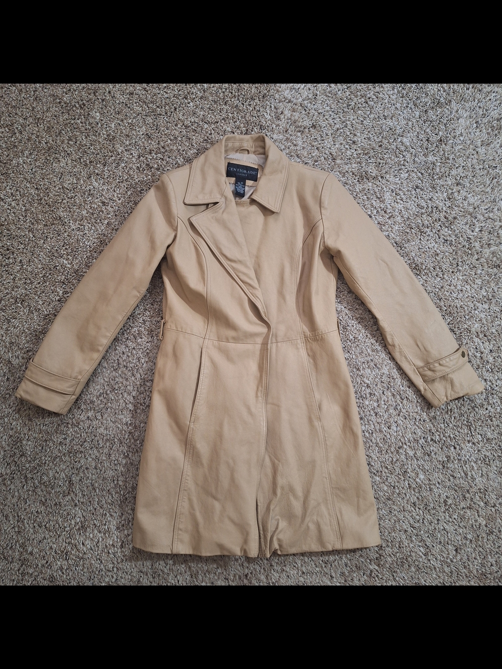 Centigrade Tan Camel Genuine Leather Trench Coat Size XS